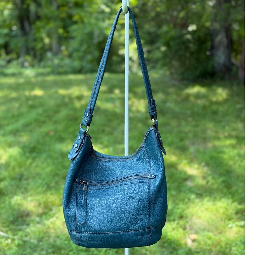 The Sak Teal Blue Pebbled Leather Hobo Shoulder Bag